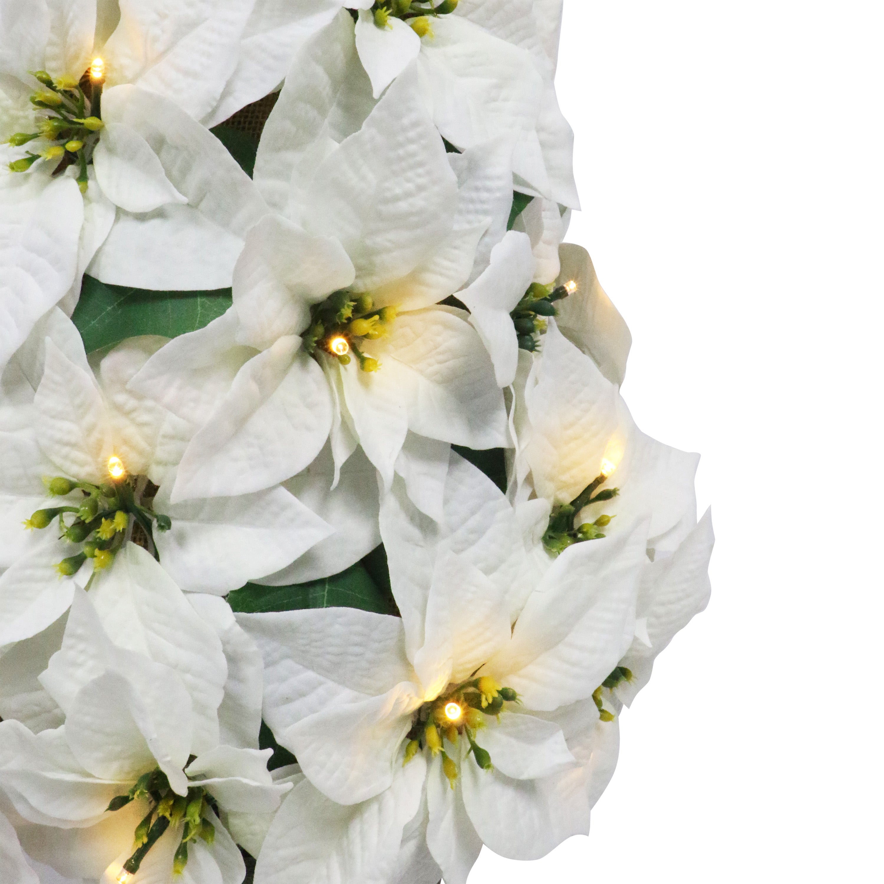 36" Pre-Lit Battery-Operated Potted White Poinsettias